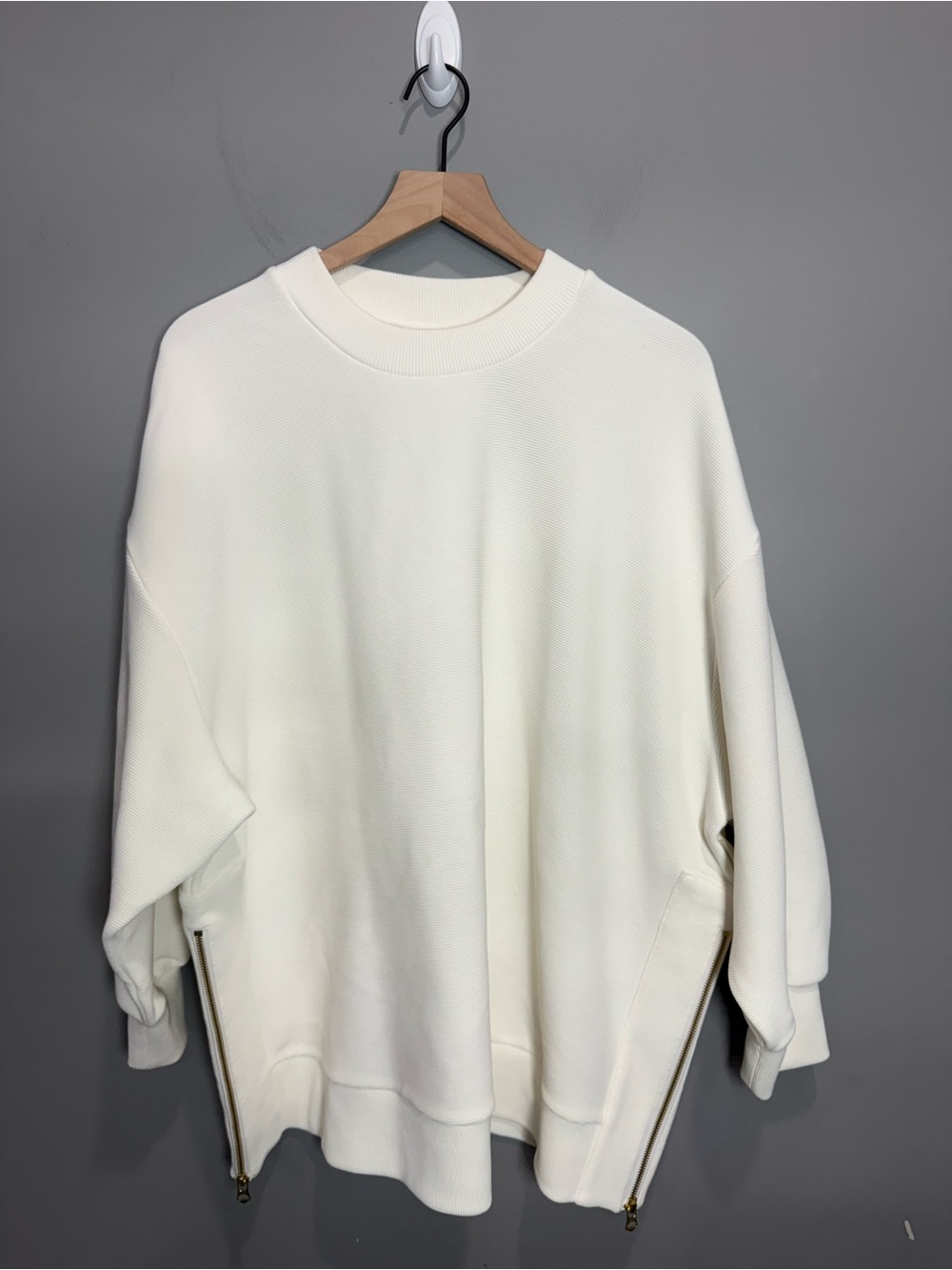 Varley Mae Boyfriend Sweater Egret Ottoman Side Zip Oversized Pullover 1X